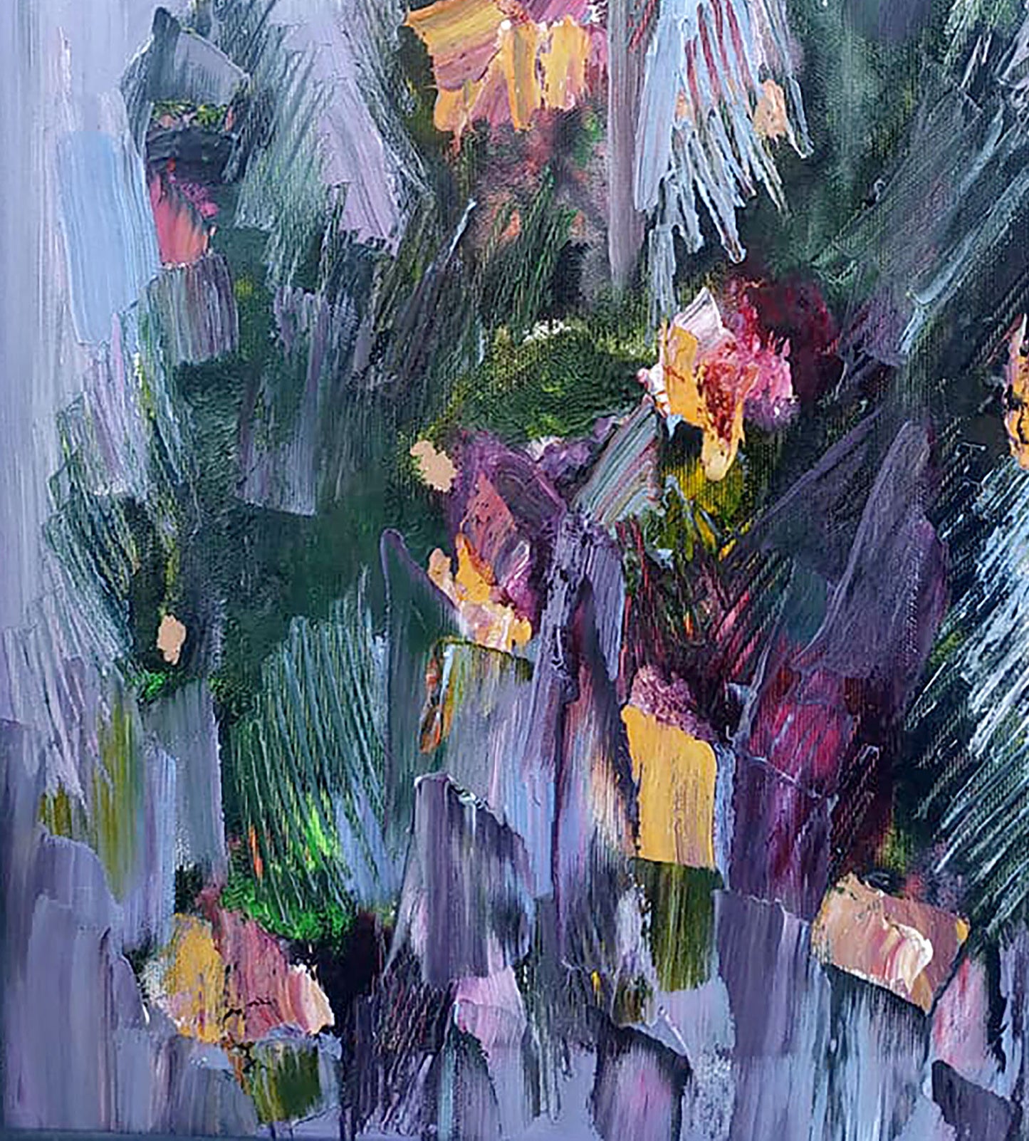 Abstract oil painting Flowers on purple background Mazur Vladimir