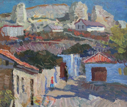 Oil painting of a house under the sun. Crimea Sergeeva Nina