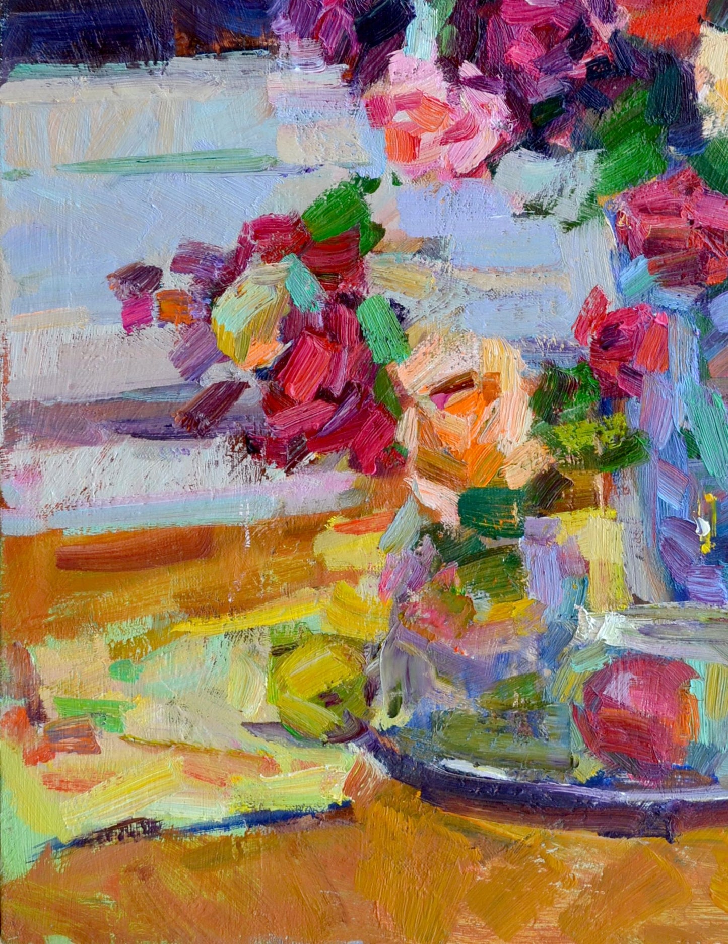 Vyacheslav Pereta's oil painting capturing "Roses by the Window"