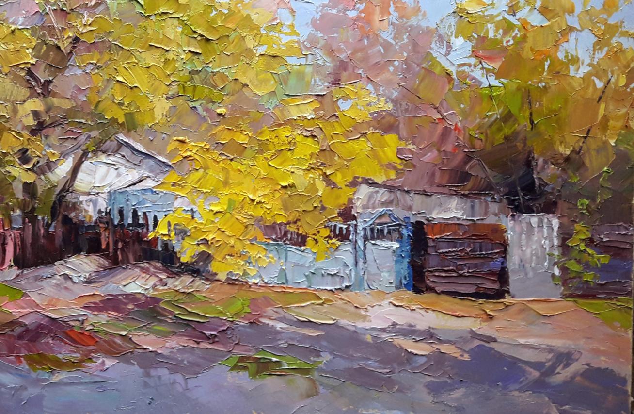 Oil painting fence under trees Serdyuk Borys Petrovych