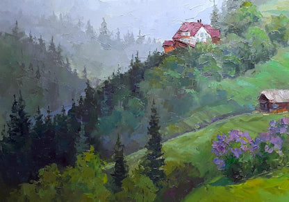 The oil painting "Rain in the Mountains" by Boris Petrovich Serdyuk