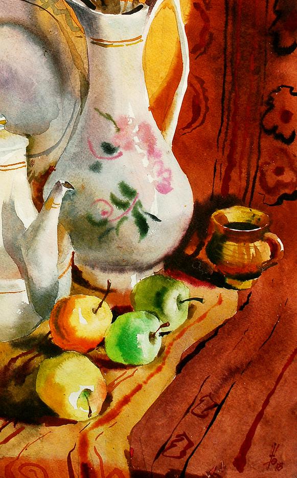 Watercolor painting Warm still life with flowers Egor Shvachunov