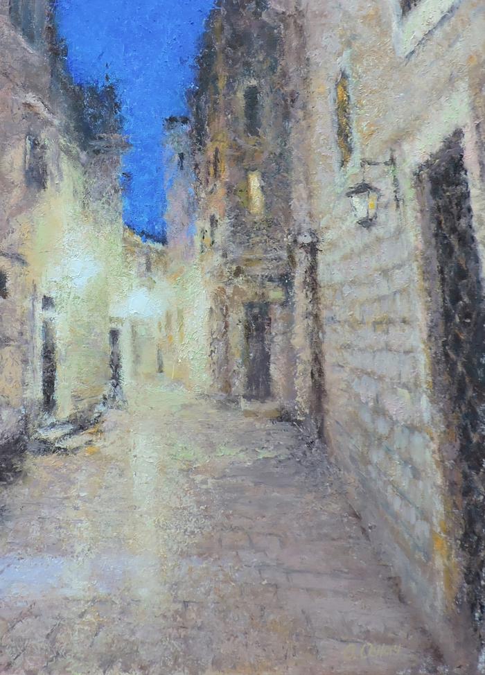 Oil painting Blue yellow night Osnach Olesia