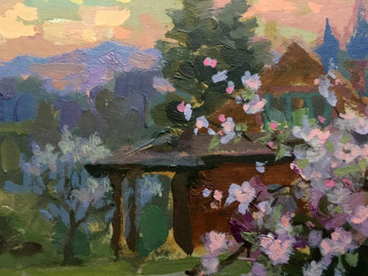 Oil artwork "Blooming Garden in the Evening" by Vladimir Batrakov