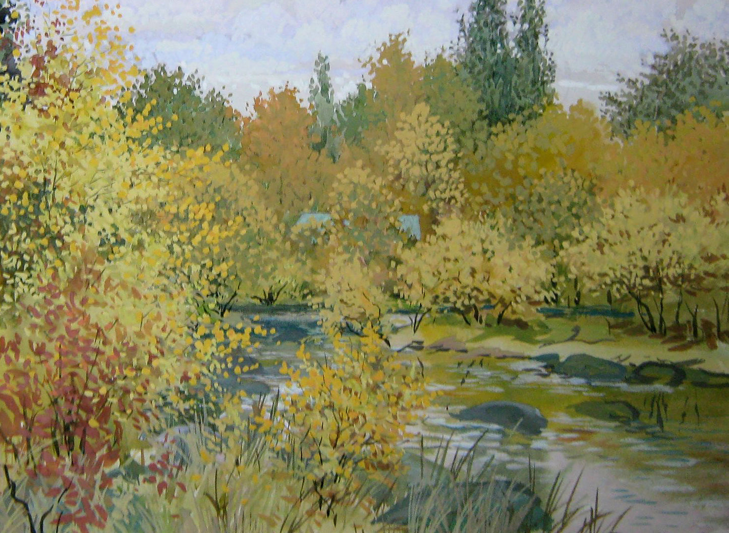 Watercolor painting Kamyanka River Savenets Valery