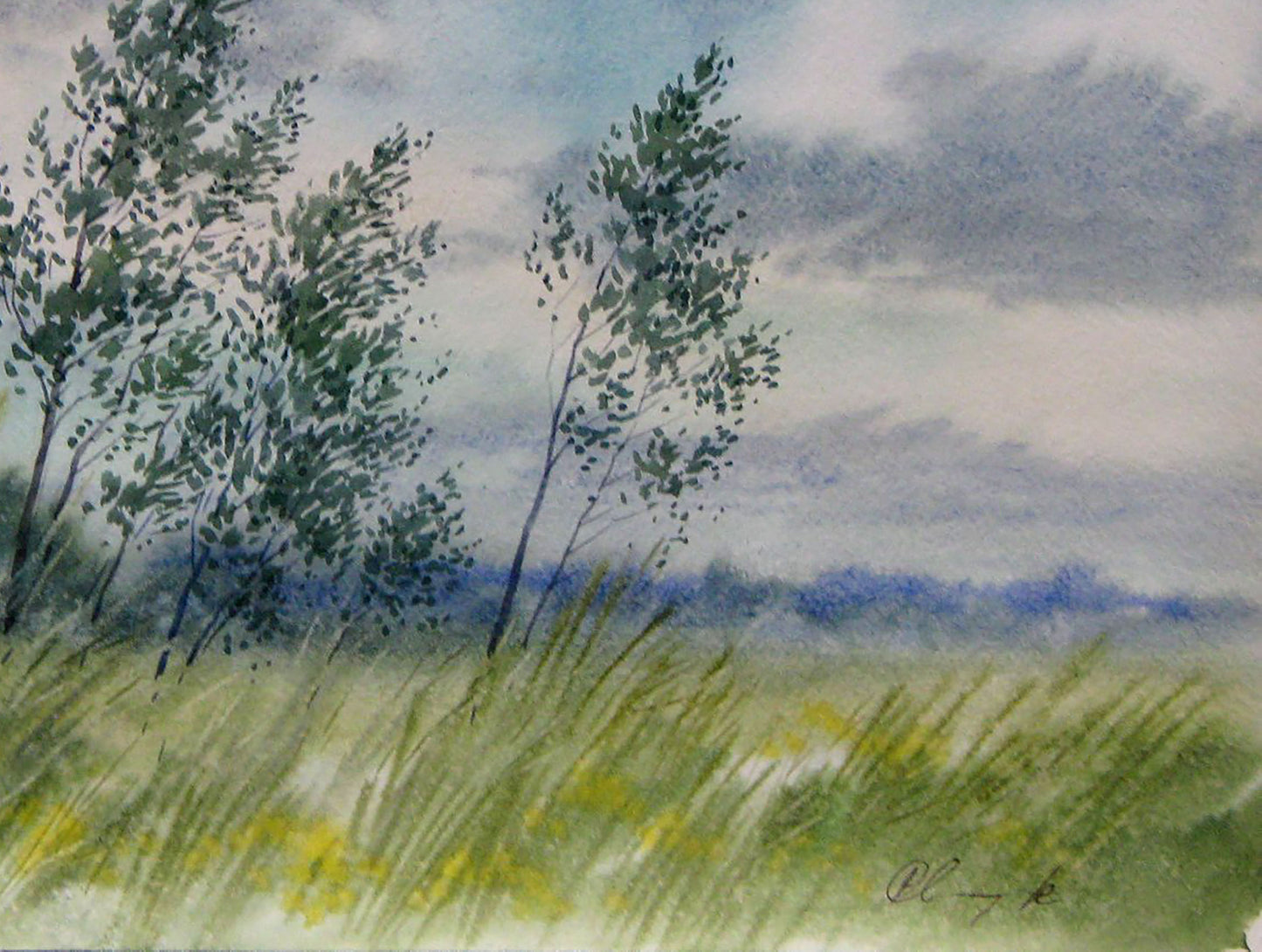 Watercolor painting The breeze blew Savenets Valery