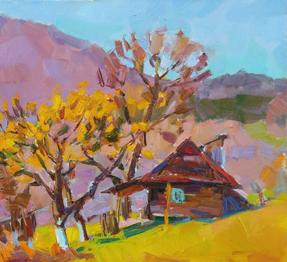 Oli painting A house in the mountains Pereta Vyacheslav