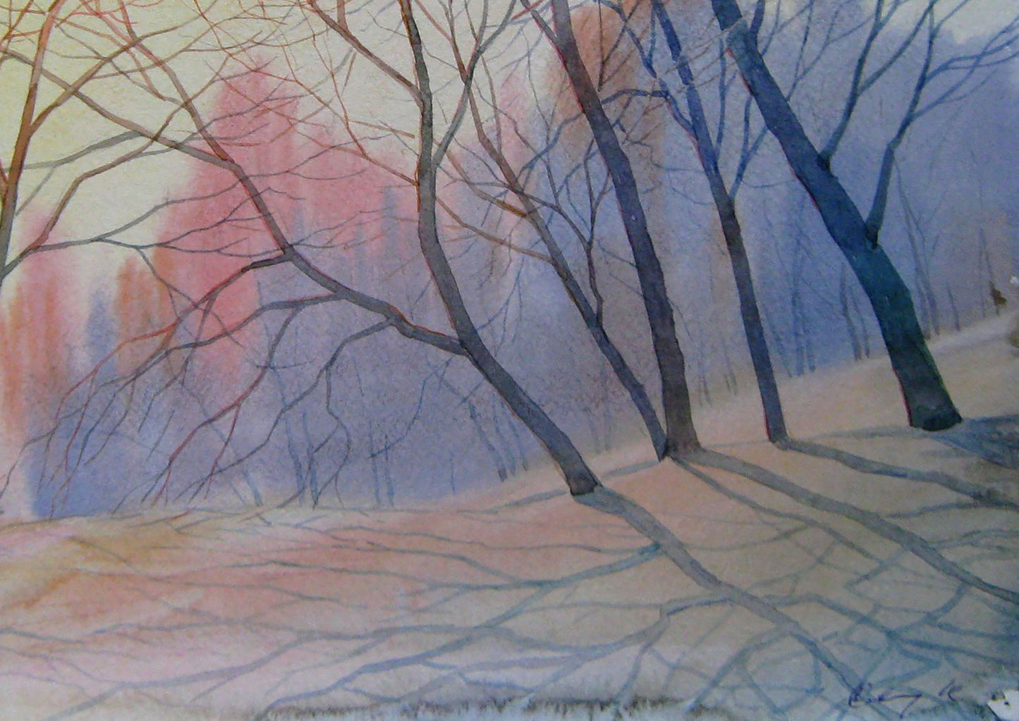 Watercolor painting Sunny winter morning Savenets Valery