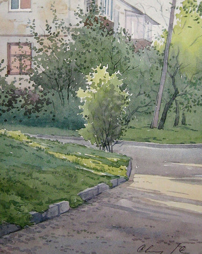 Watercolor painting June morning in the city Valery Savenets