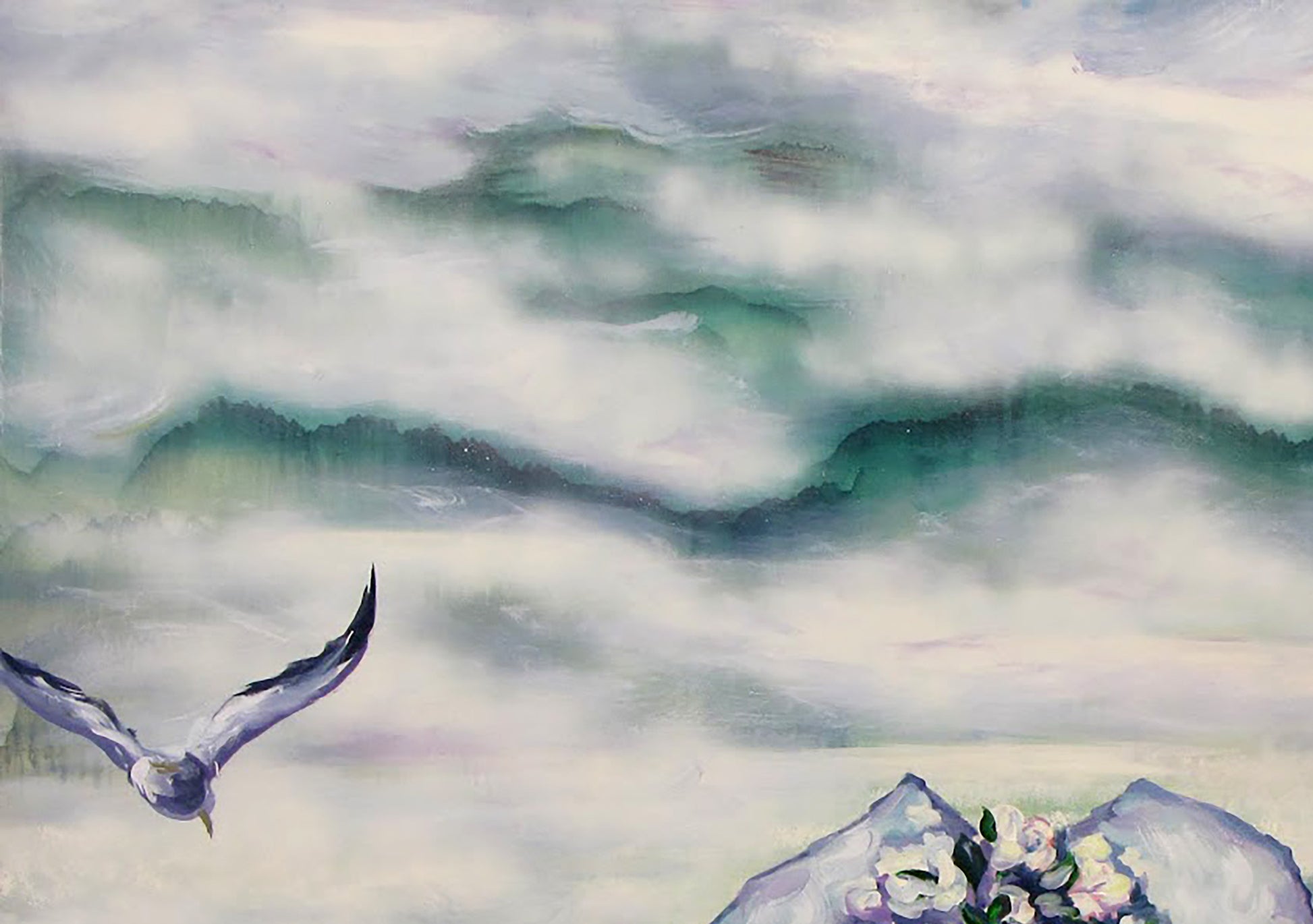 Cloudy sky with seagulls painted by Ihor Konovalov