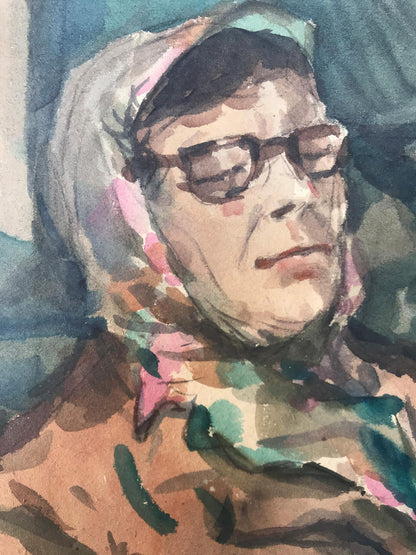 Watercolor painting Grandmother's portrait Alexander Arkadievich Litvinov