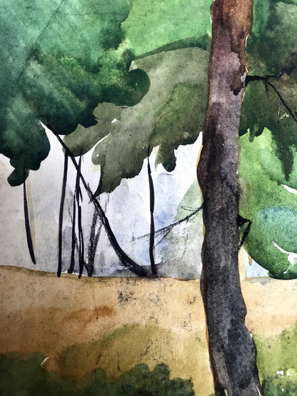 Watercolor painting Rest in the woods Unknown artist