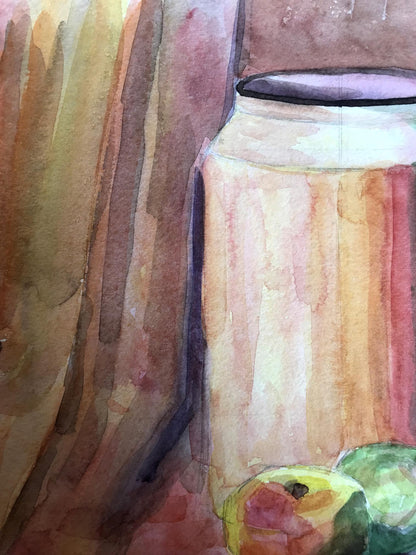 Watercolor painting Fruit and kettle Unknown artist