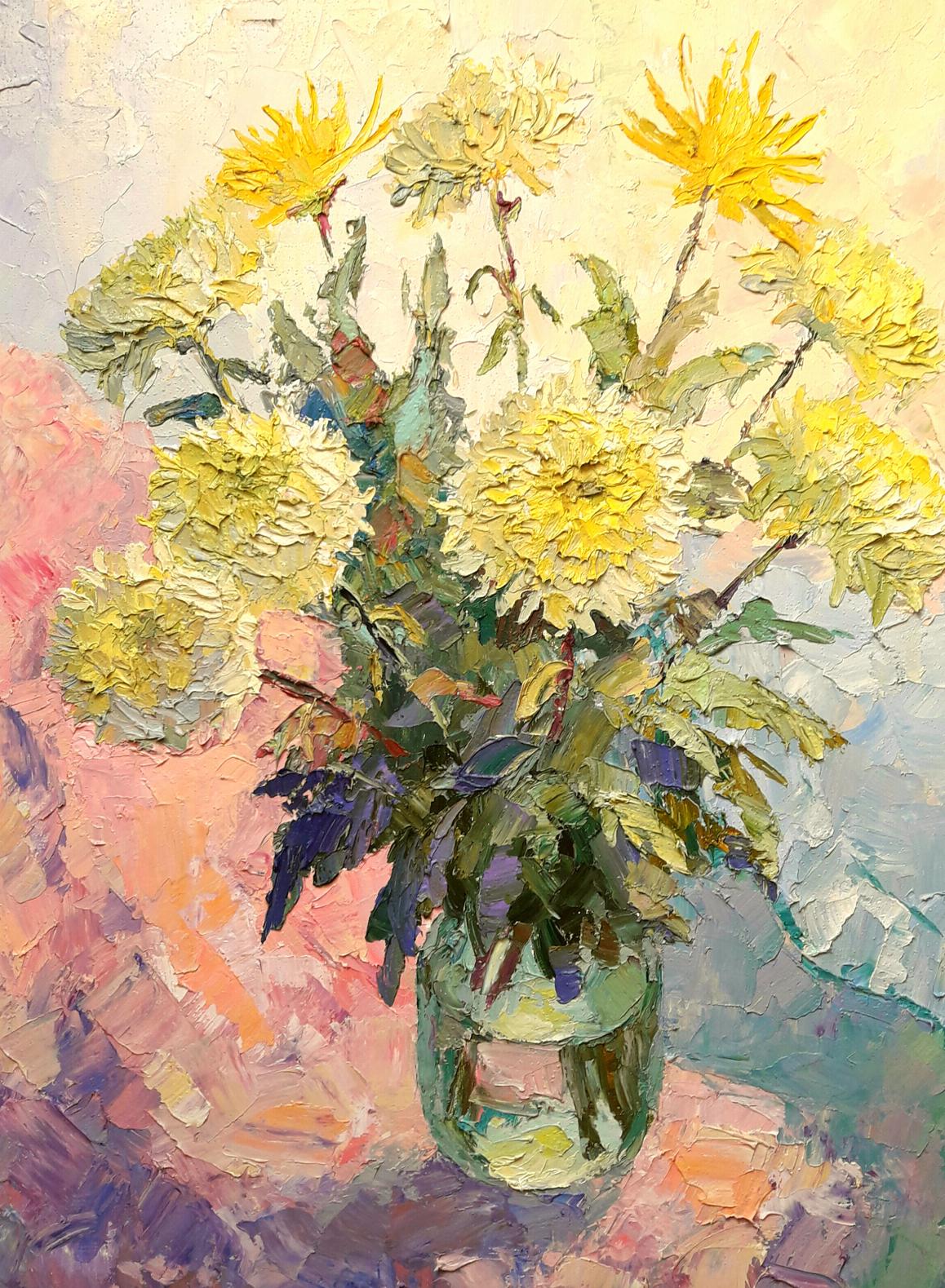 Oil painting Yellow chrysanthemum Serdyuk Boris Petrovich