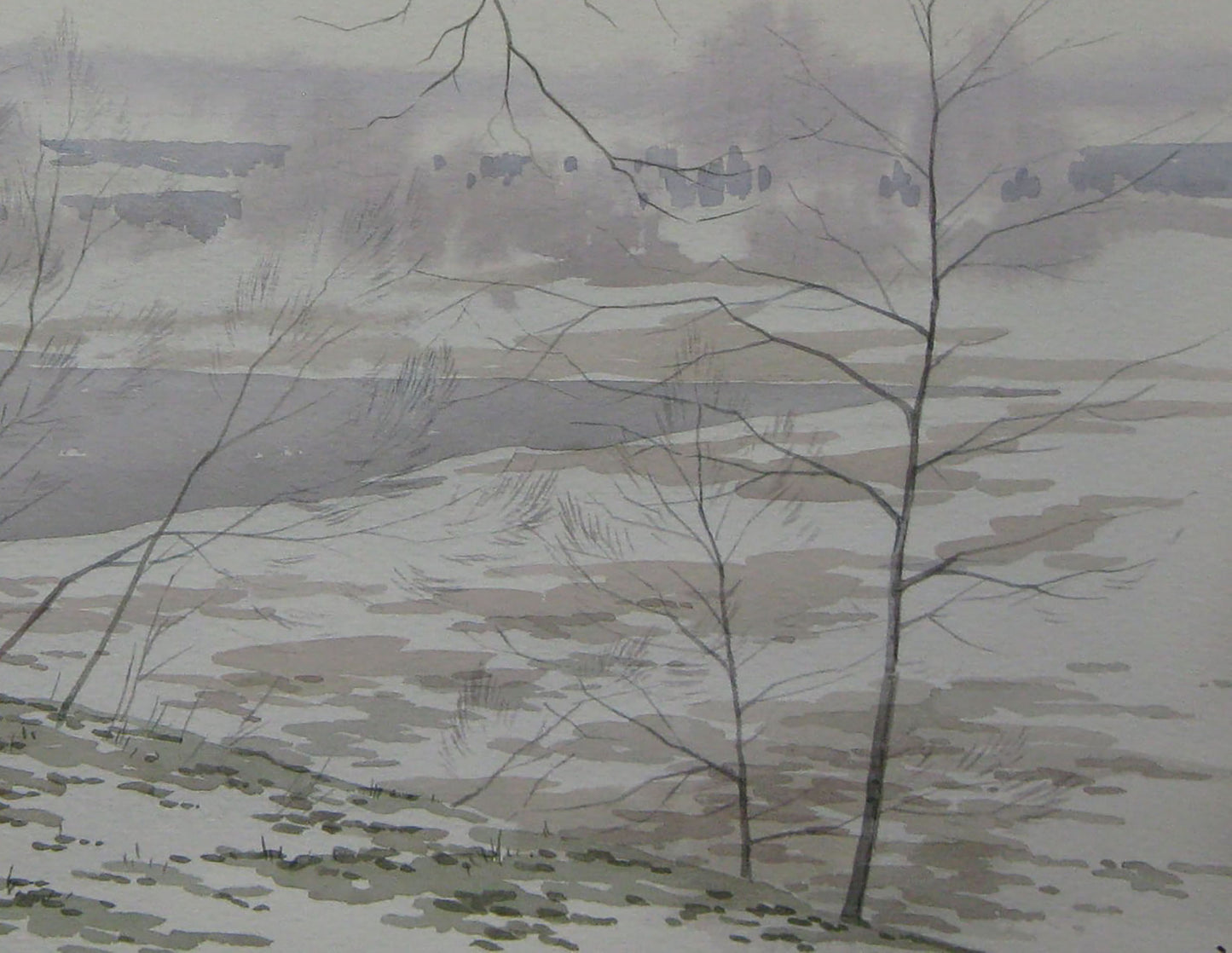 Watercolor painting Late winter landscape Valery Savenets