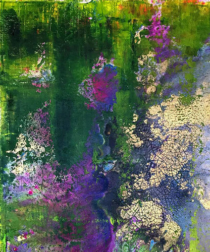 An acrylic artwork by Olga Melezhik captures the beauty of a lilac garden