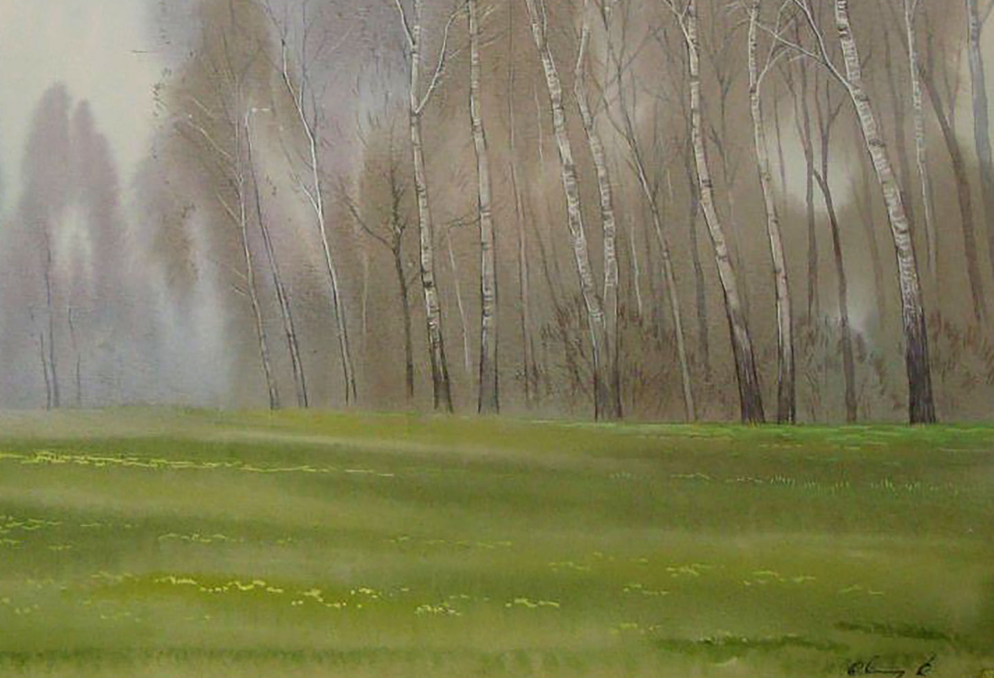 Watercolor painting April birch thicket Valery Savenets