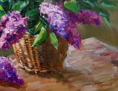 Oli painting Lilac by the window Pereta Vyacheslav