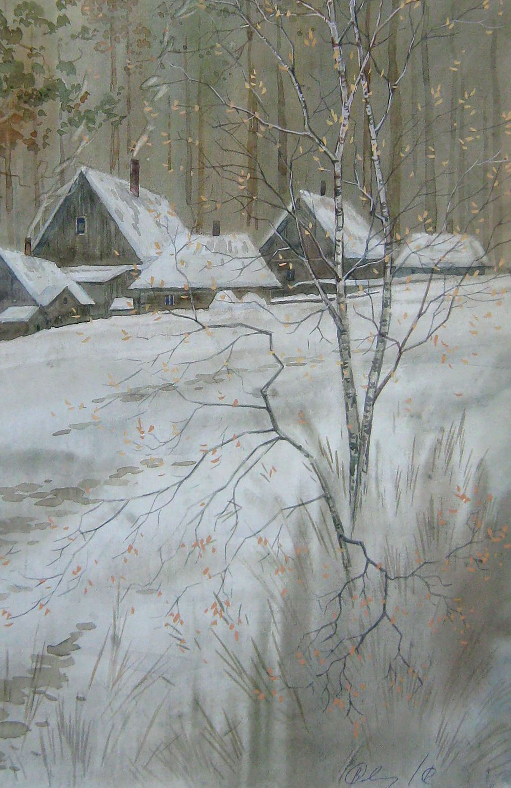 Cold February, depicted in watercolor by Valery Savenets