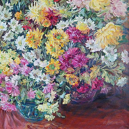 Oil painting Asters and chrysanthemums Artim Olga