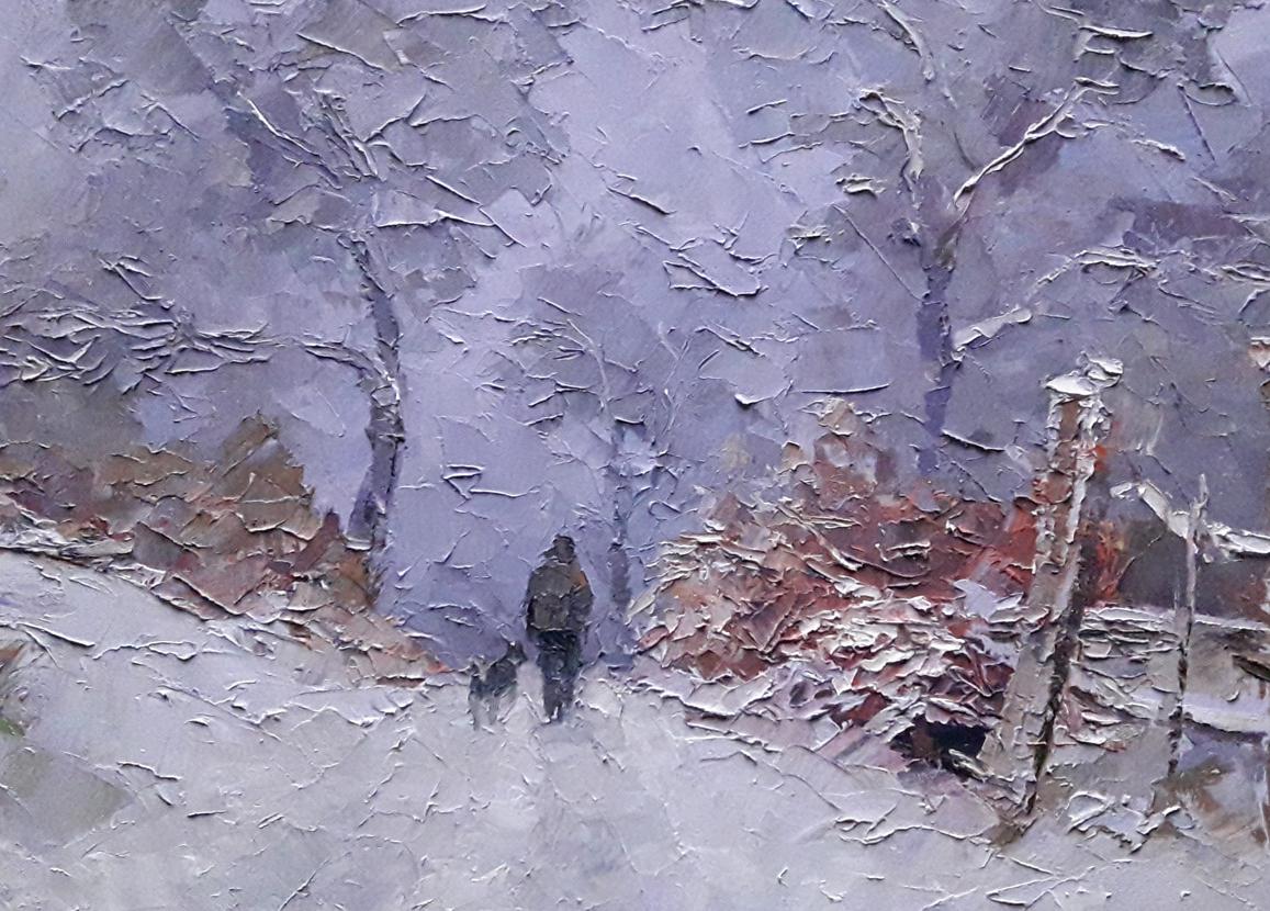 Boris Petrovich Serdyuk captures "Winter in Transcarpathia" in this oil painting