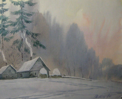 Watercolor painting At the edge of the village Savenets Valery