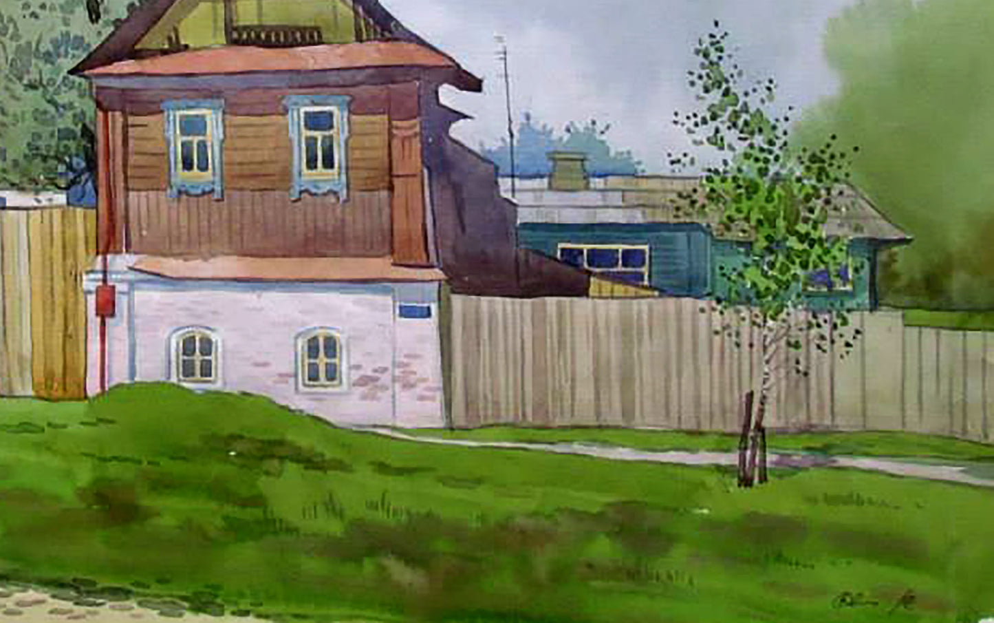 Watercolor painting Old house in the village Savenets Valery