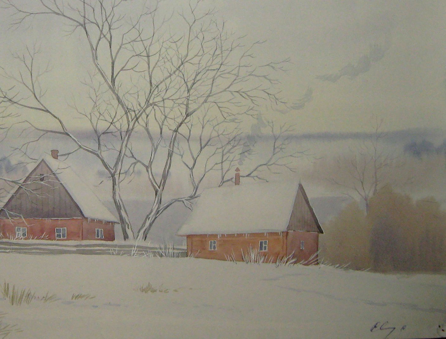 Watercolor painting In the middle of winter Savenets Valery