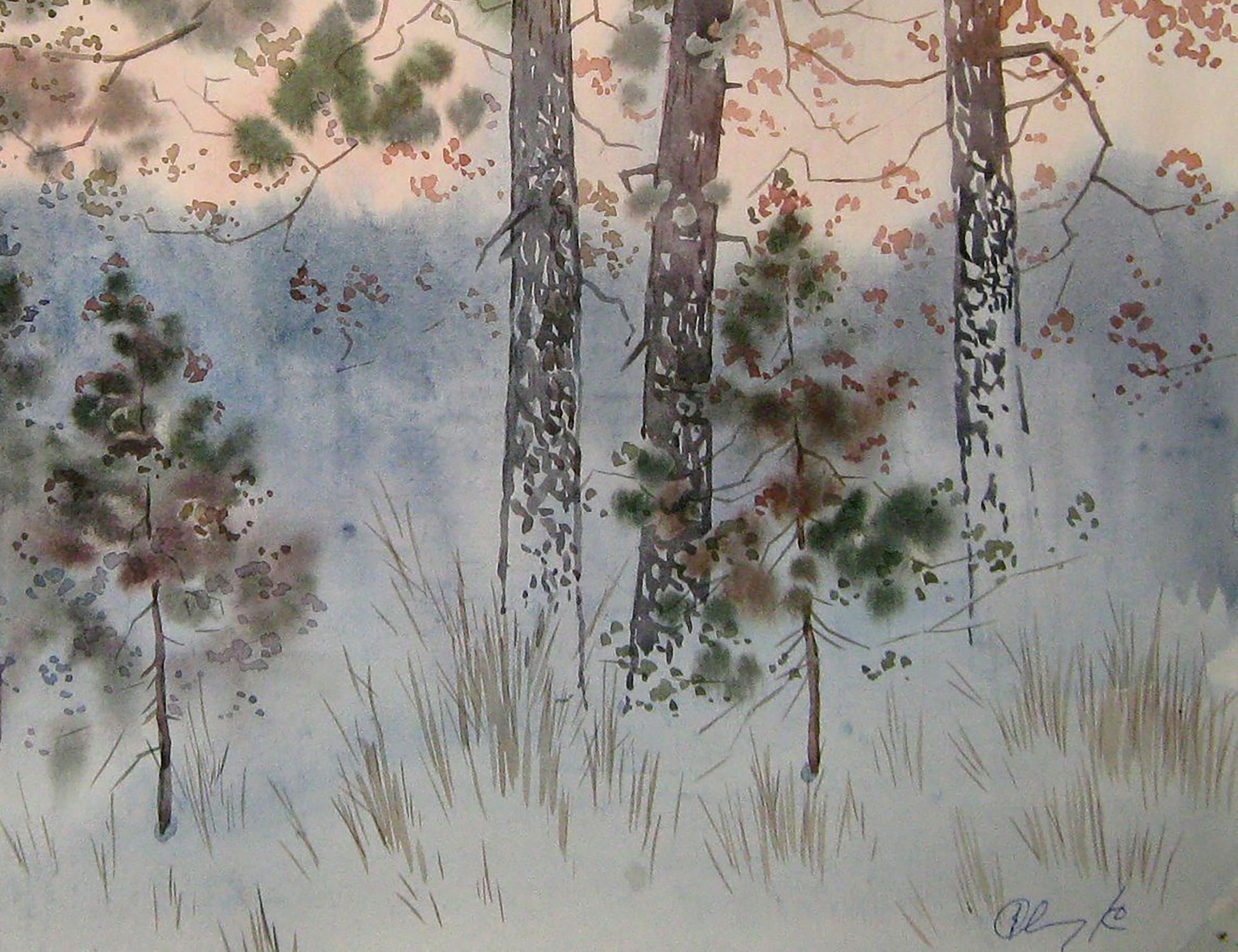 The watercolor piece "Misty Winter Forest" by Valery Savenets