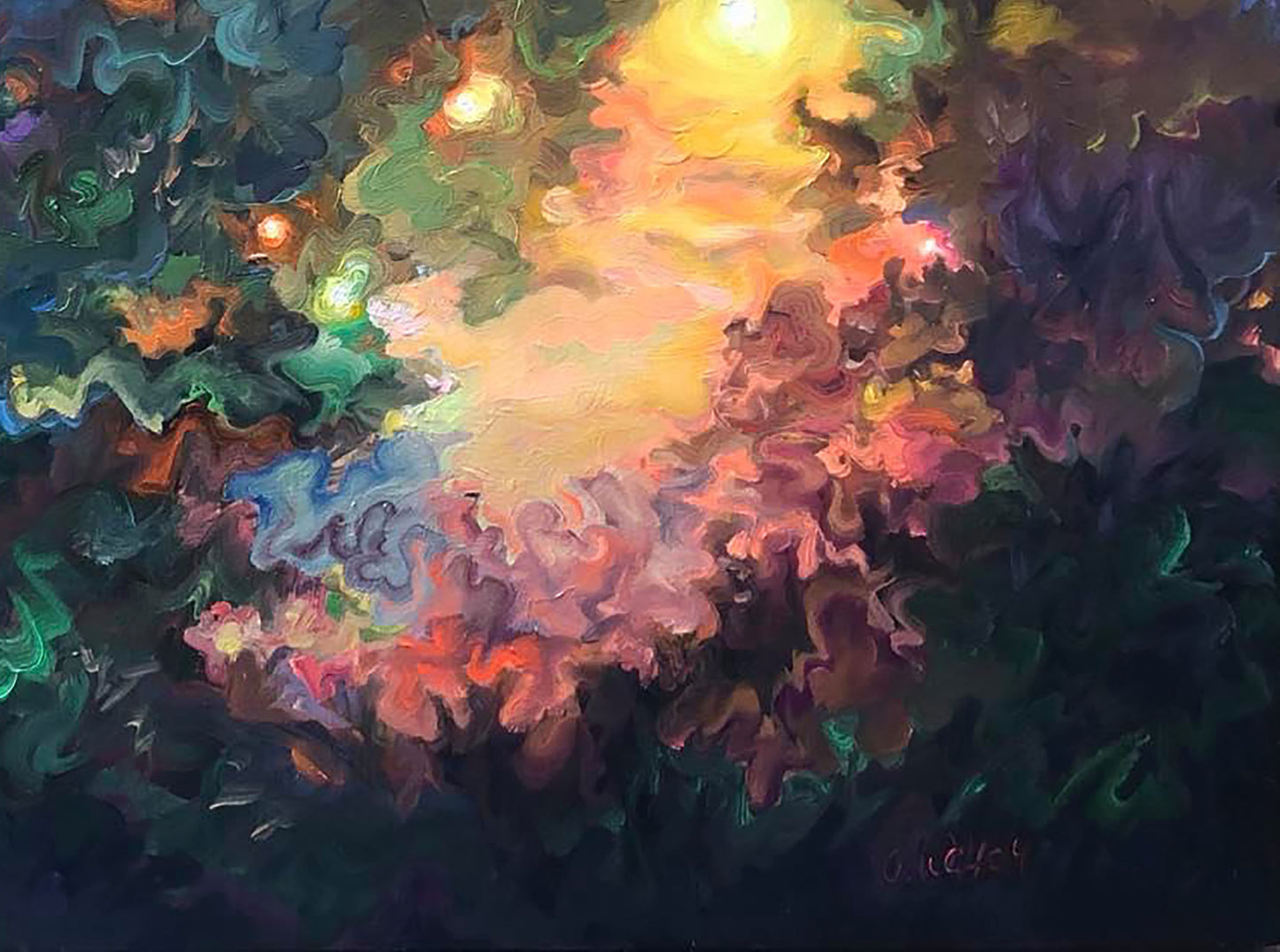 Abstract oil painting Night lights Osnach Olesia