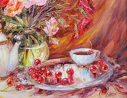 Cherry Tea, an oil painting by Olga Artim