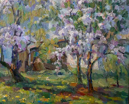 Oil painting Flowering trees in the garden Ivan Kovalenko