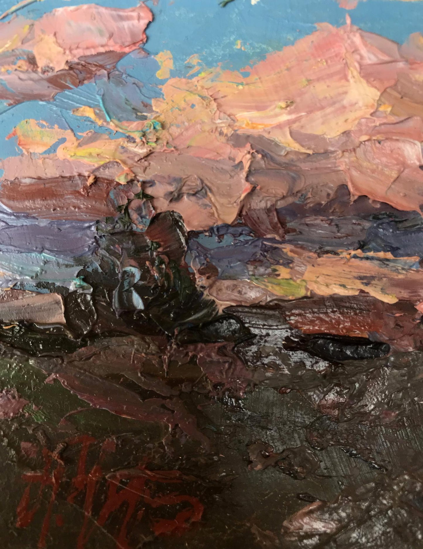 Oil painting Country pink evening Alexander Cherednichenko