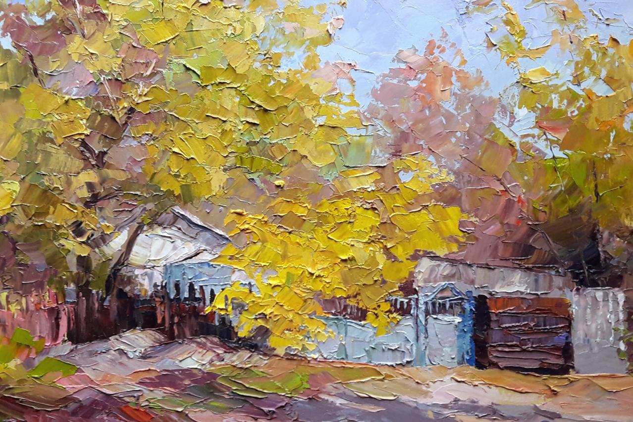 Oil painting fence near the house Serdyuk Borys Petrovych