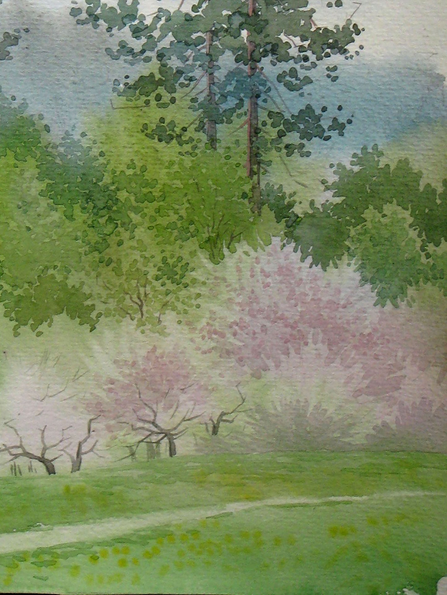 Watercolor painting The first days of April Savenets Valery