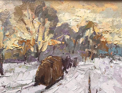 Oil painting In winter they bring hay home Alex Ivanyuk