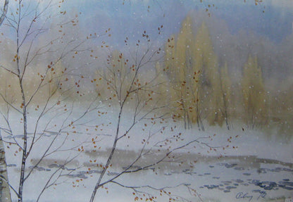 Watercolor painting Snow goes Savenets Valery