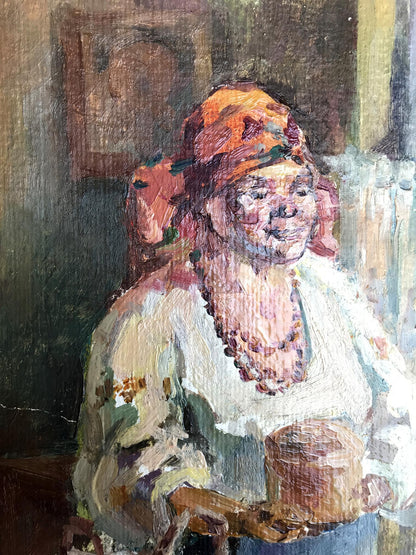 Oil painting Visiting Grandma Unknown artist