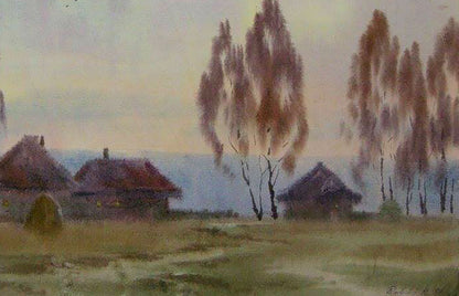 Watercolor painting Village outskirts Savenets Valery
