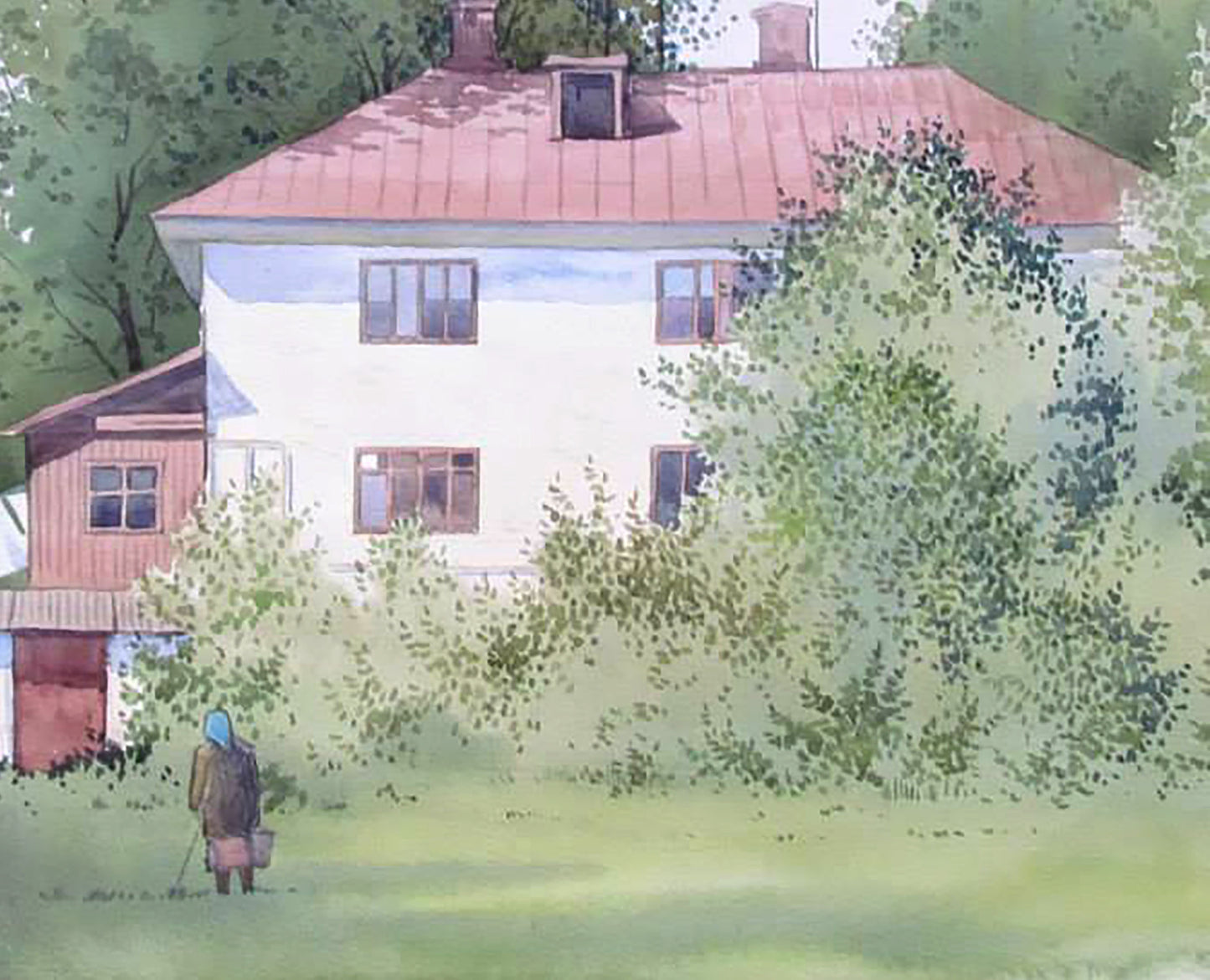 Watercolor painting Among the greenery Savenets Valery