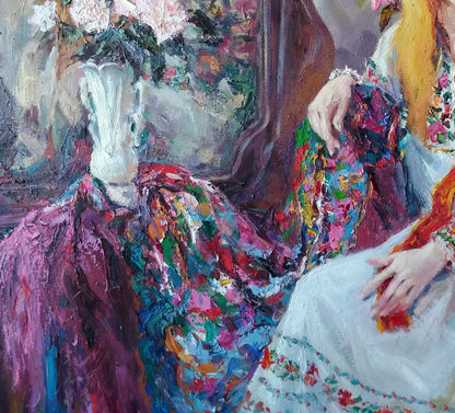 Oil painting Girl near flowers Alexander Nikolaevich Cherednichenko