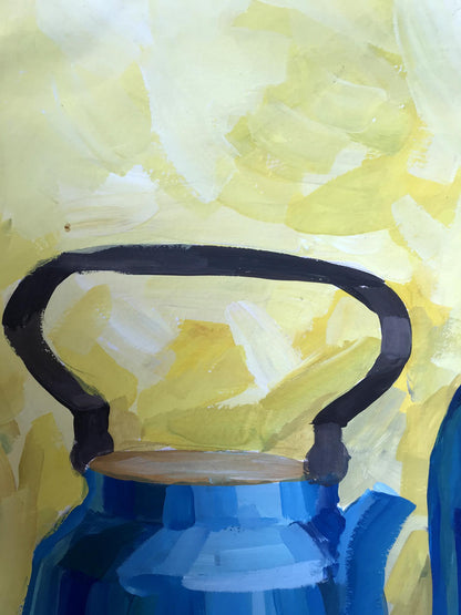 Gouache painting Kettle on the table Unknown artist