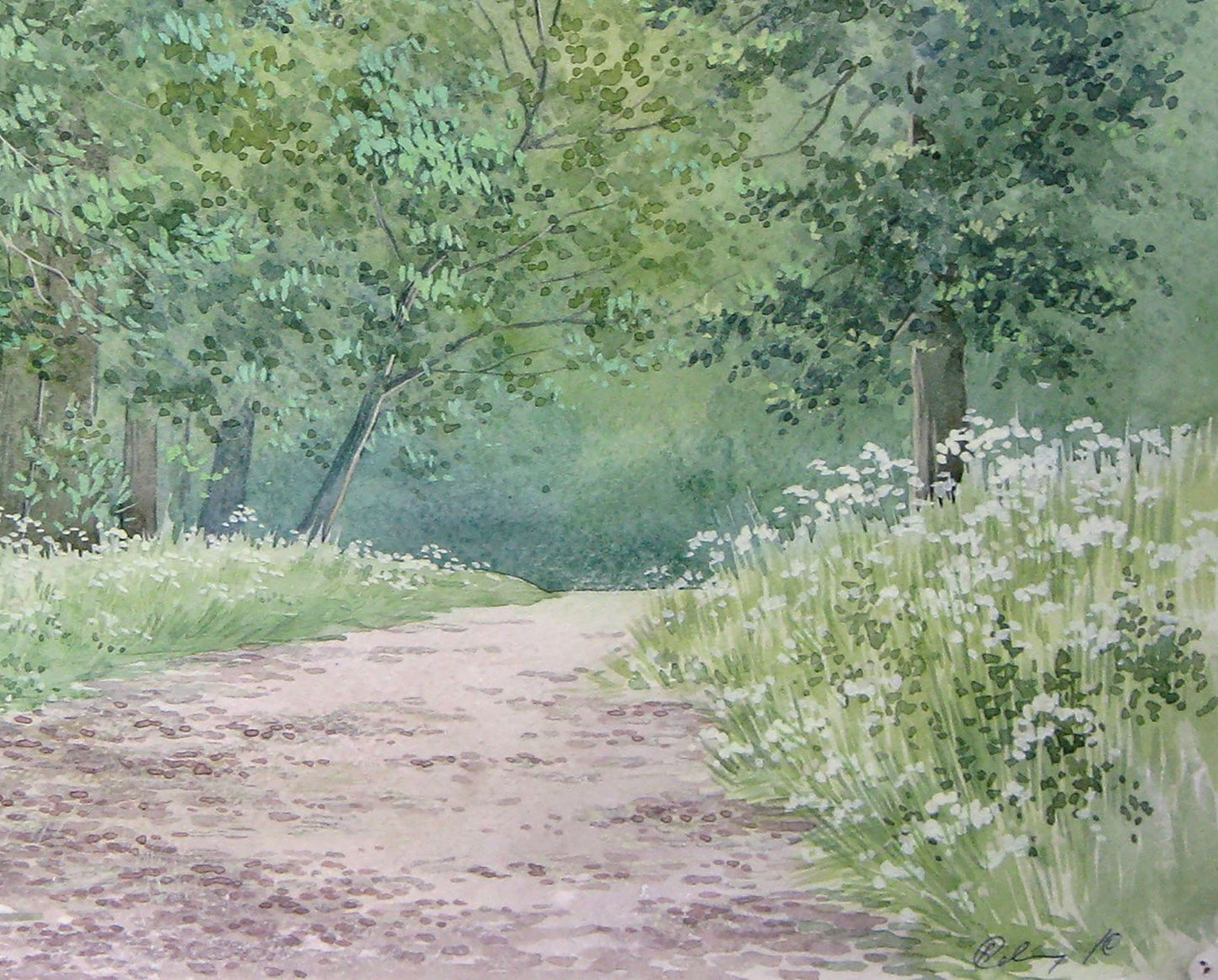 Watercolor painting Road in the forest Savenets Valery