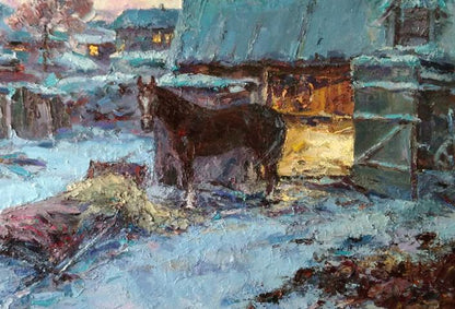 Oil painting Winter yard Alexander Nikolaevich Cherednichenko