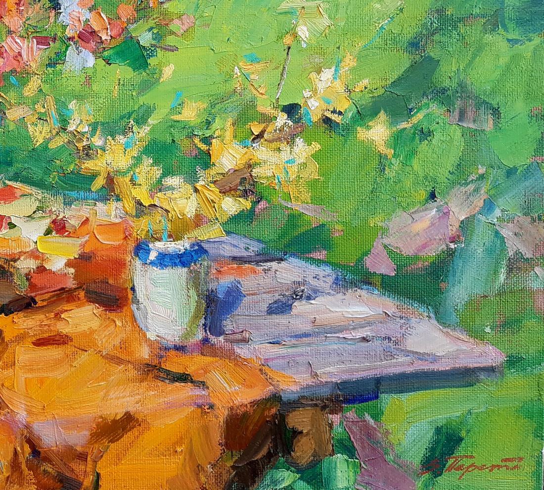 Vyacheslav Pereta's Garden Still Life: A Masterful Oil Composition