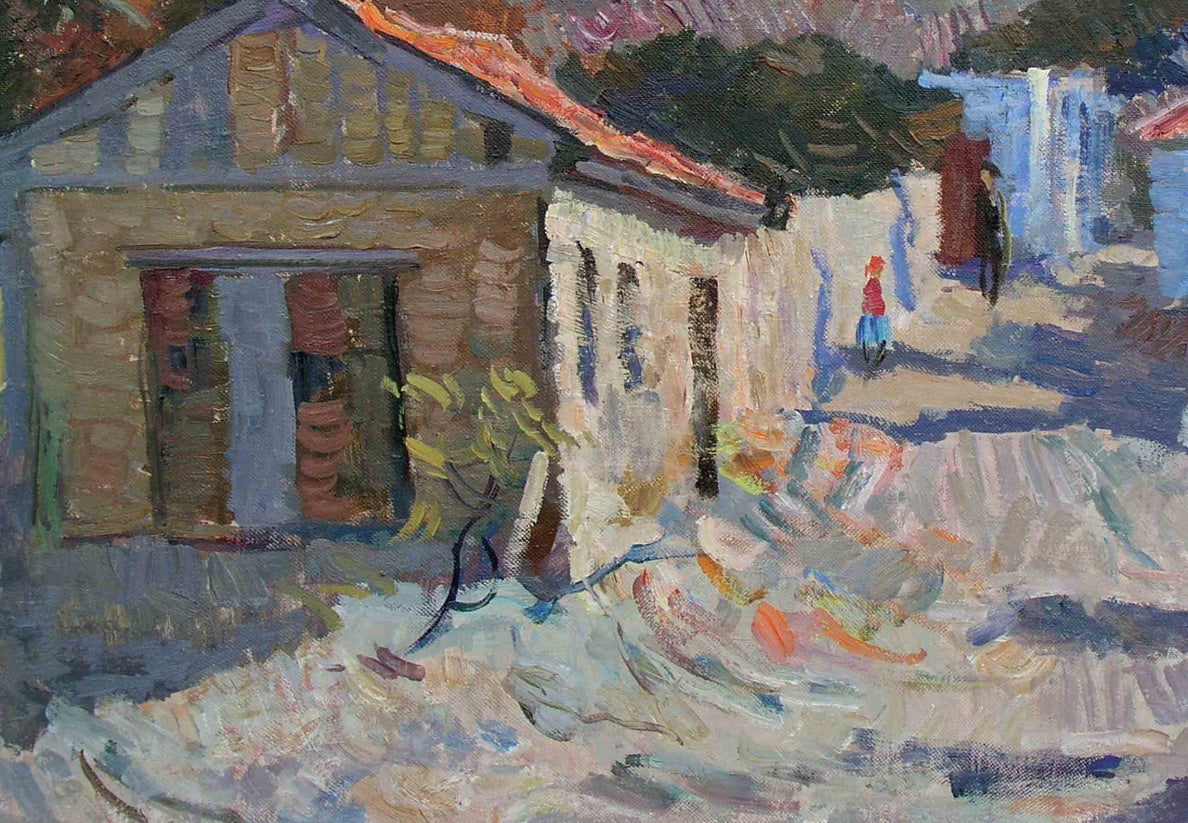 Oil painting The road between the houses by Crimea Sergeev Nin