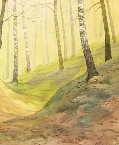 Watercolor painting April forest Valery Savenets