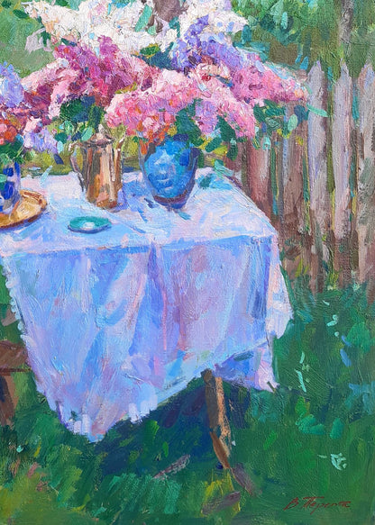 Oli painting Lilac on the table Pereta Vyacheslav