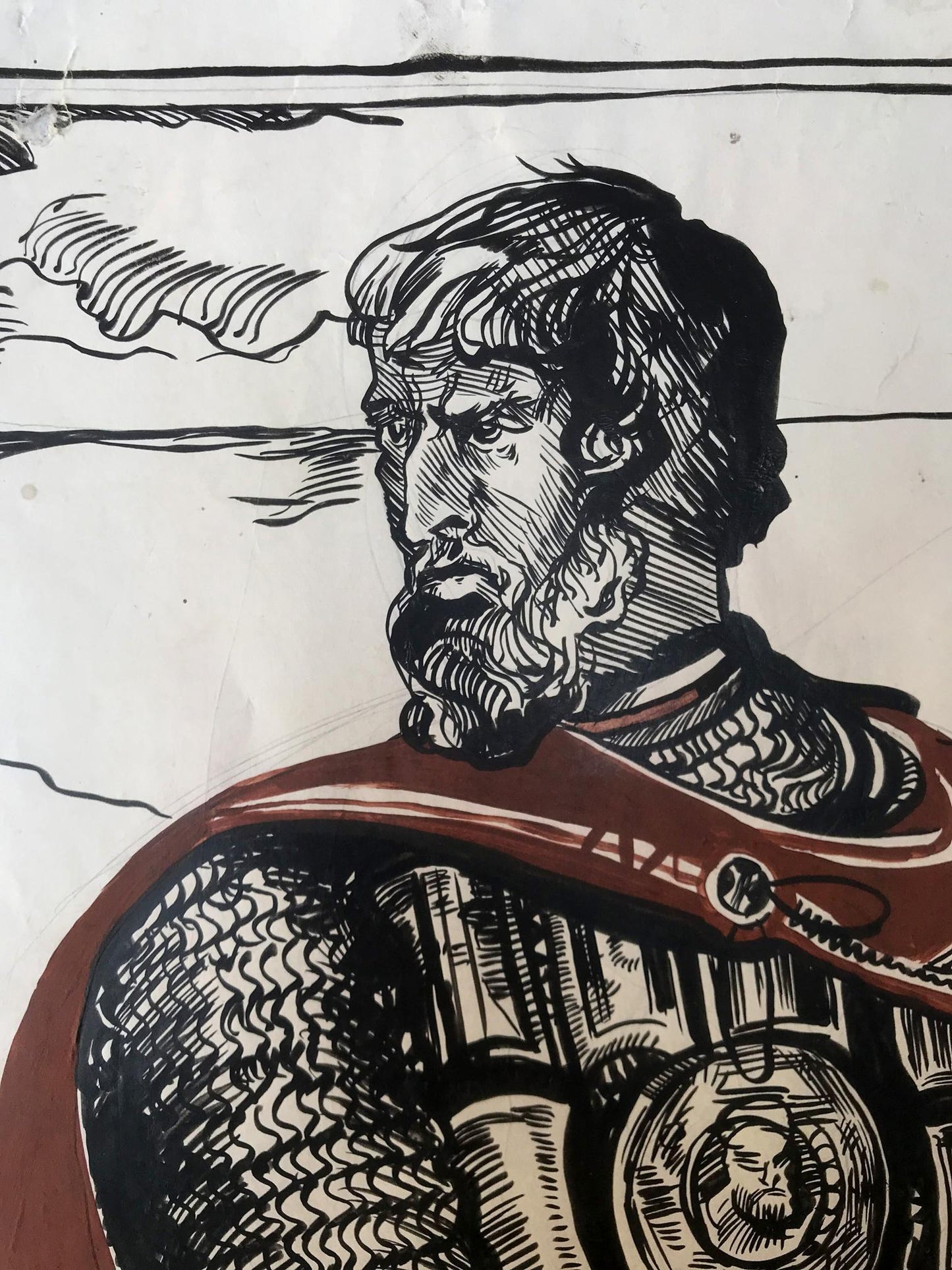 Pen painting Portrait of a warrior Alexander Arkadievich Litvinov