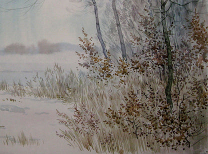 Watercolor painting It snowed Savenets Valery